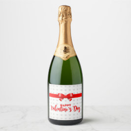 Rode strik Gelukkige Valentijnsdag Mousserende Wij Sparkling Wijnetiket