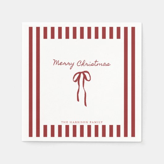 Rode strik gestreepte kerst servet (Voorkant)