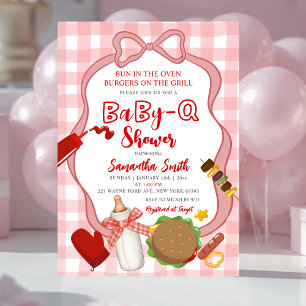 Rode strik gingham  babyq baby shower uitnodiging