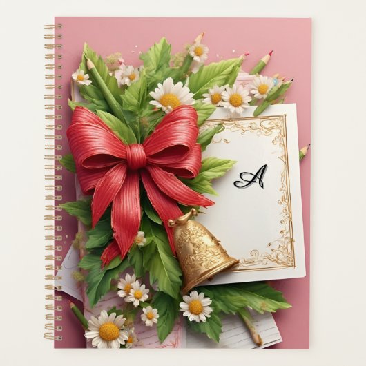 Rode strik, gouden bel en decoratieve elementen planner (Voorkant)
