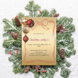 Rode strik gouden kerstballen Kerstfeest Kaart