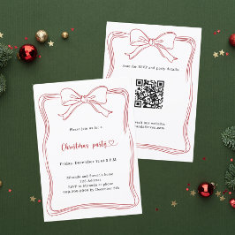 Rode strik handgetekende QR-code kerstfeest Kaart