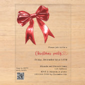 Rode strik heldere QR-code kerstfeest Acryl Uitnodigingen (Voorkant)