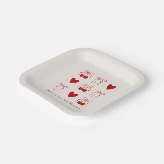 Rode Strik Kers Zoete Bachelorette Feest Feest Papieren Bordje (Gebogen)