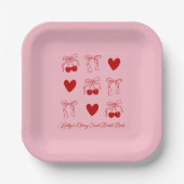 Rode strik kers zoete bruidsfeest papieren borden papieren bordje (Voorkant)