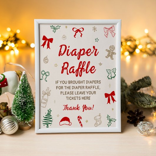 Rode strik Kerst Baby Shower Luier Raffle Poster