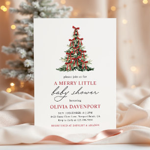 Rode strik Kerstboom Baby Shower Kaart