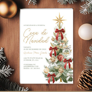 Rode strik kerstboom Cena De Navidad diner Kaart