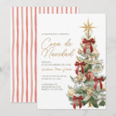 Rode strik kerstboom Cena De Navidad diner Kaart (Voorkant / Achterkant)