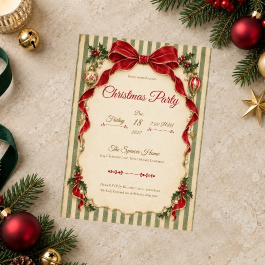 Rode strik Kerstfeest Uitnodiging