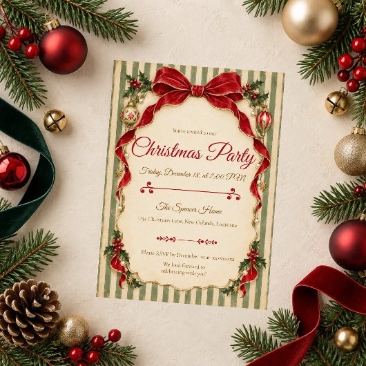 Rode strik Kerstfeest Uitnodiging