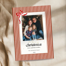Rode strik kerstkaart met foto en tekst