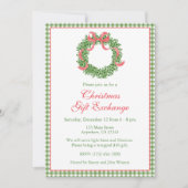 Rode strik Kerstmis Buxus Krans Feest Kaart (Voorkant)