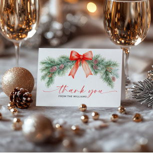 Rode strik Kerstmis gevouwen dank u kaart