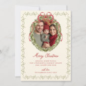 Rode strik krans foto feestdagenkaart (Voorkant)