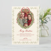 Rode strik krans foto feestdagenkaart (Staand voorkant)