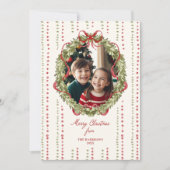 Rode strik krans foto feestdagenkaart (Voorkant)