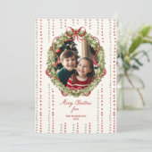 Rode strik krans foto feestdagenkaart (Staand voorkant)