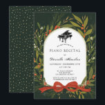 Rode strik krans Piano witte recital uitnodiging<br><div class="desc">Deze elegante uitnodiging voor een pianorecital heeft een krans van groen en rode bessen met een rode strik/lint op een diep bosgroene achtergrond. De achterkant heeft een diep bosgroene achtergrond met sneeuwpatroon. Perfect voor winter/vakantie/Kerst-recitals! Personaliseer het naar uw behoeften. U vindt overeenkomende producten in mijn winkel.</div>