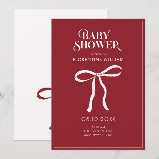 Rode strik lint Baby shower Kaart (Voorkant / Achterkant)
