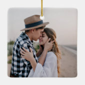 Rode strik lint Script Familie vakantiefoto Keramisch Ornament (Achterkant)