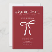 Rode strik lint trouwjurk save the date (Voorkant)