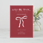 Rode strik lint trouwjurk save the date (Staand voorkant)