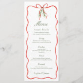 Rode strik lint winter bruiloft plat menu (Voorkant)