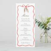 Rode strik lint winter bruiloft plat menu (Staand voorkant)