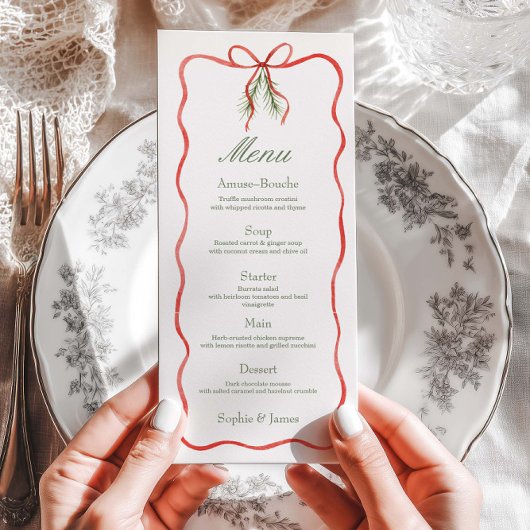 Rode strik lint winter bruiloft plat menu