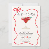 Rode strik martini cocktail verjaardagsfeest uitno kaart (Voorkant)