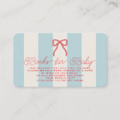 Rode strik met blauwe strepen baby shower boek ver informatiekaartje (Voorkant)