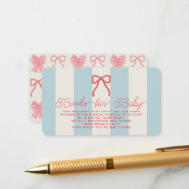 Rode strik met blauwe strepen baby shower boek ver informatiekaartje