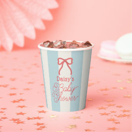 Rode strik met blauwe strepen baby shower papieren bekers