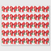 Rode strik met dennenbladeren wit inpakpapier (Vlak)