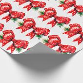 Rode strik met dennenbladeren wit inpakpapier (Hoek)