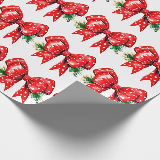 Rode strik met dennenbladeren wit inpakpapier (Hoek)