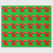 Rode strik met Holly Green Wrapping Paper Cadeaupapier (Vlak)