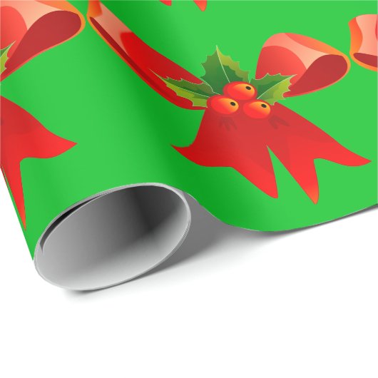 Rode strik met Holly Green Wrapping Paper Cadeaupapier (Rol Hoek)