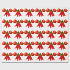 Rode strik met Holly White Wrapping Paper Cadeaupapier