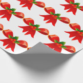 Rode strik met Holly White Wrapping Paper Cadeaupapier (Hoek)