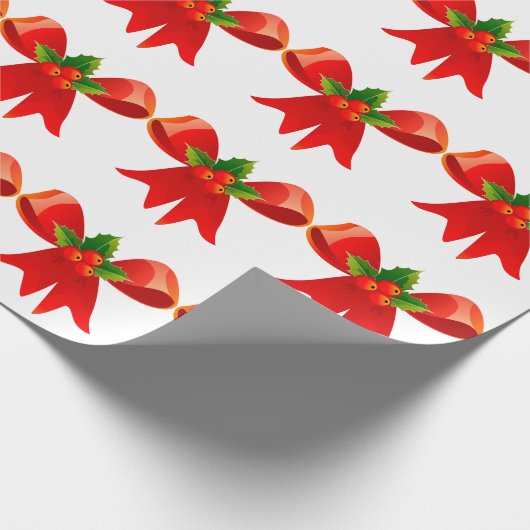 Rode strik met Holly White Wrapping Paper Cadeaupapier (Hoek)