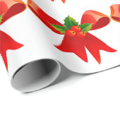 Rode strik met Holly White Wrapping Paper Cadeaupapier (Rol Hoek)