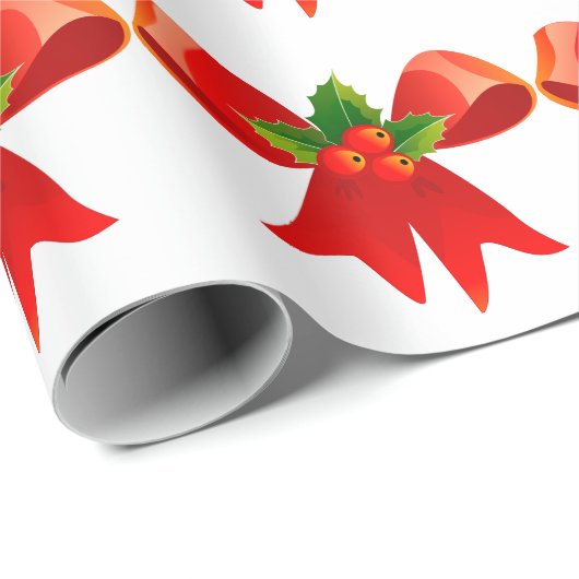 Rode strik met Holly White Wrapping Paper Cadeaupapier (Rol Hoek)