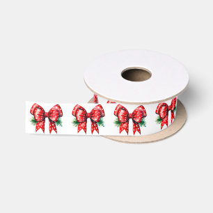 Rode strik met hulst witte lint
