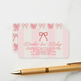 Rode strik met roze strepen baby shower boek verzo informatiekaartje