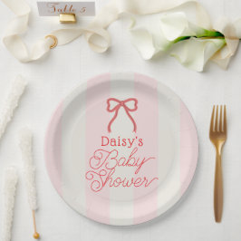 Rode strik met roze strepen baby shower papieren bordje