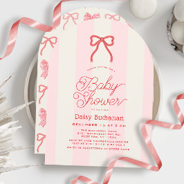 Rode strik met roze strepen meisje baby shower kaart