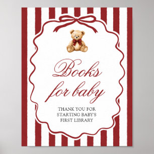 Rode strik teddybeer baby shower boeken voor baby poster