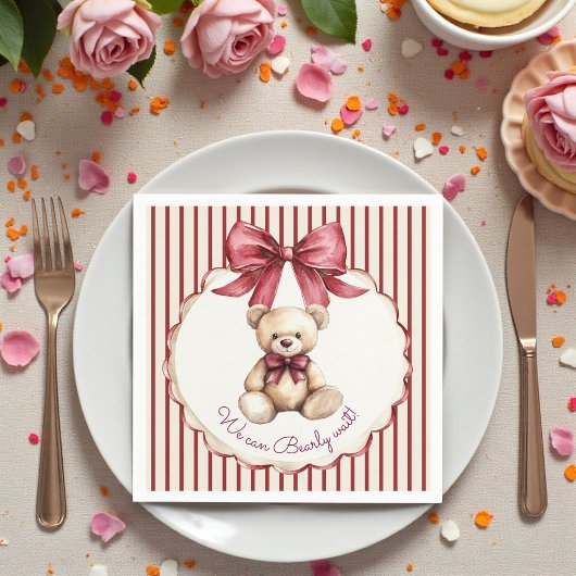 Rode strik teddybeer babyshower servetten